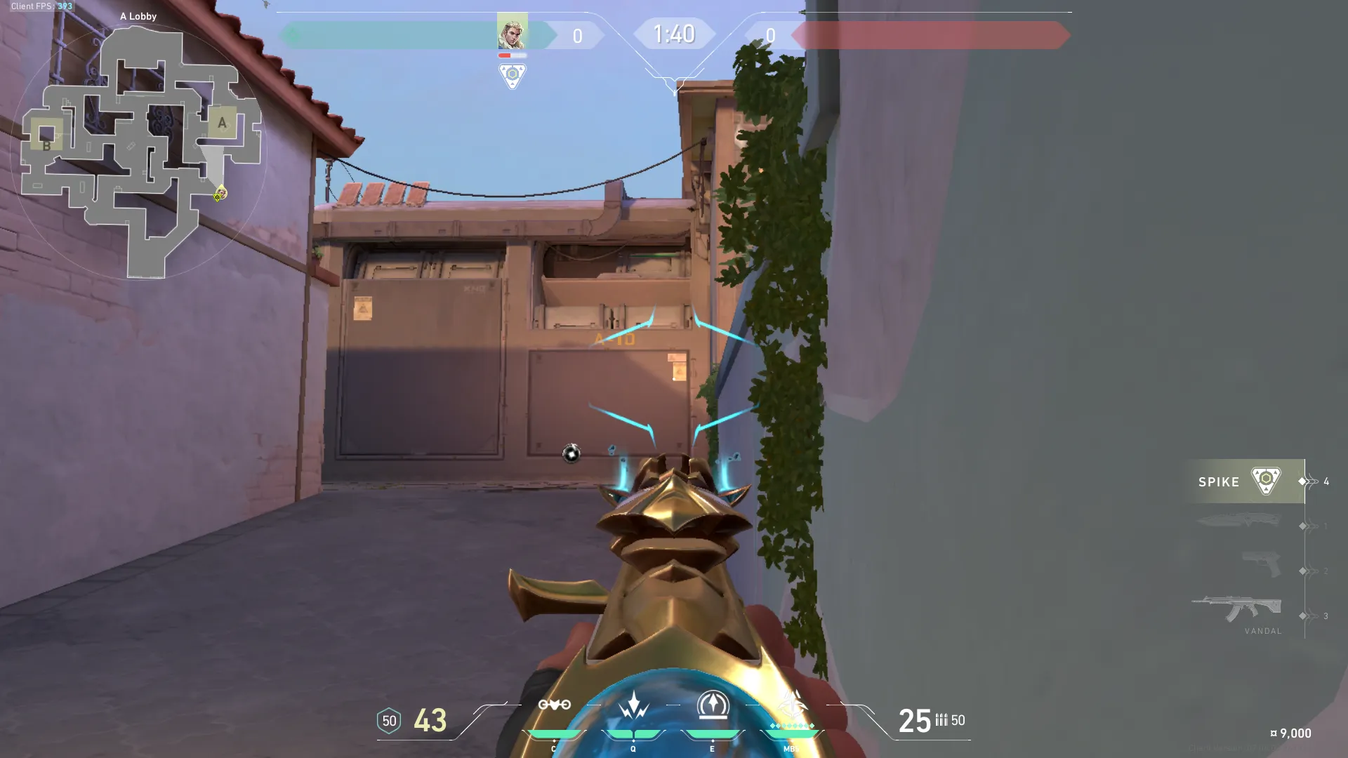 Sova Recon Bolt on Sunset Attack Site A — step 2 of 4: Aim — line up the shot