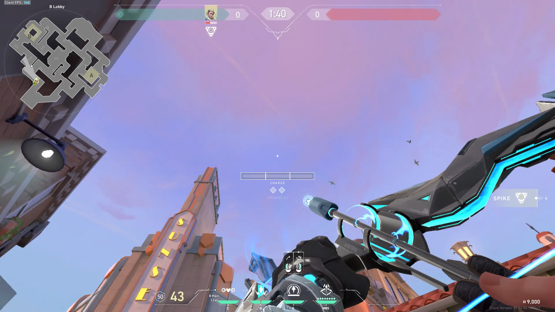 Sova Recon Bolt on Sunset Attack Site B — step 4 of 5: Aim — line up the shot