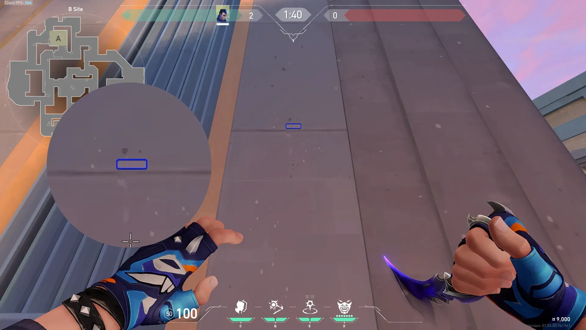 Yoru Gatecrash on Sunset Defense Mid — step 3 of 4: Aim — line up the shot