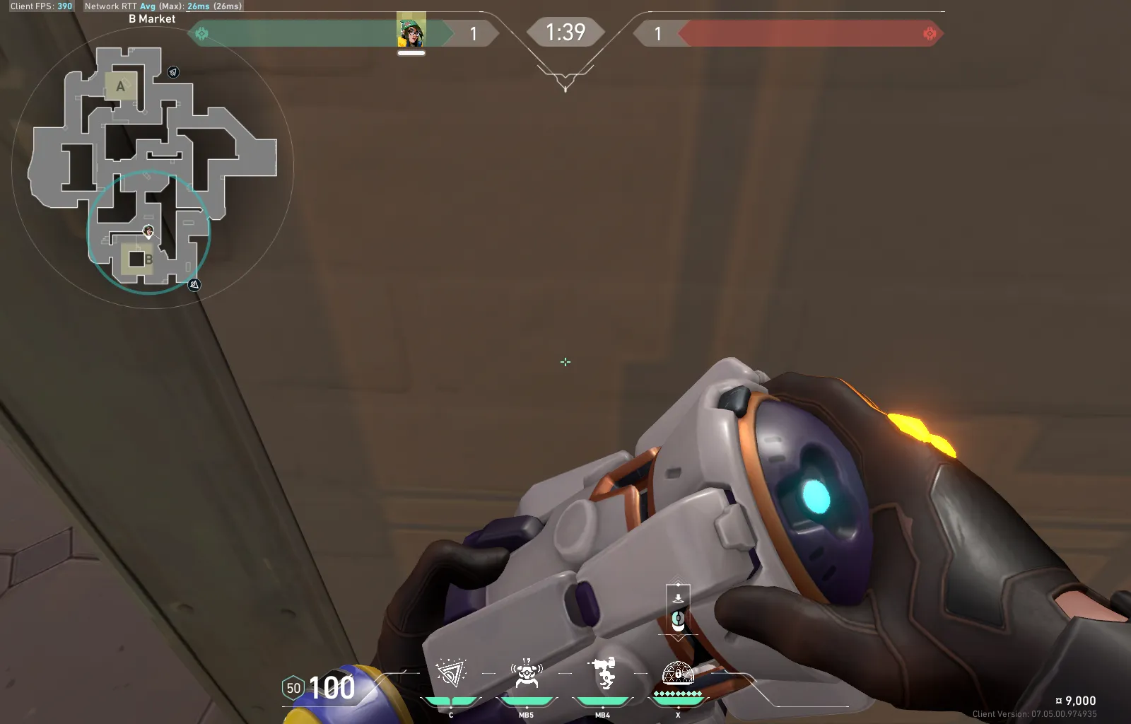 Killjoy Nanoswarm on Sunset Defense Site B — step 3 of 4: Aim — line up the shot