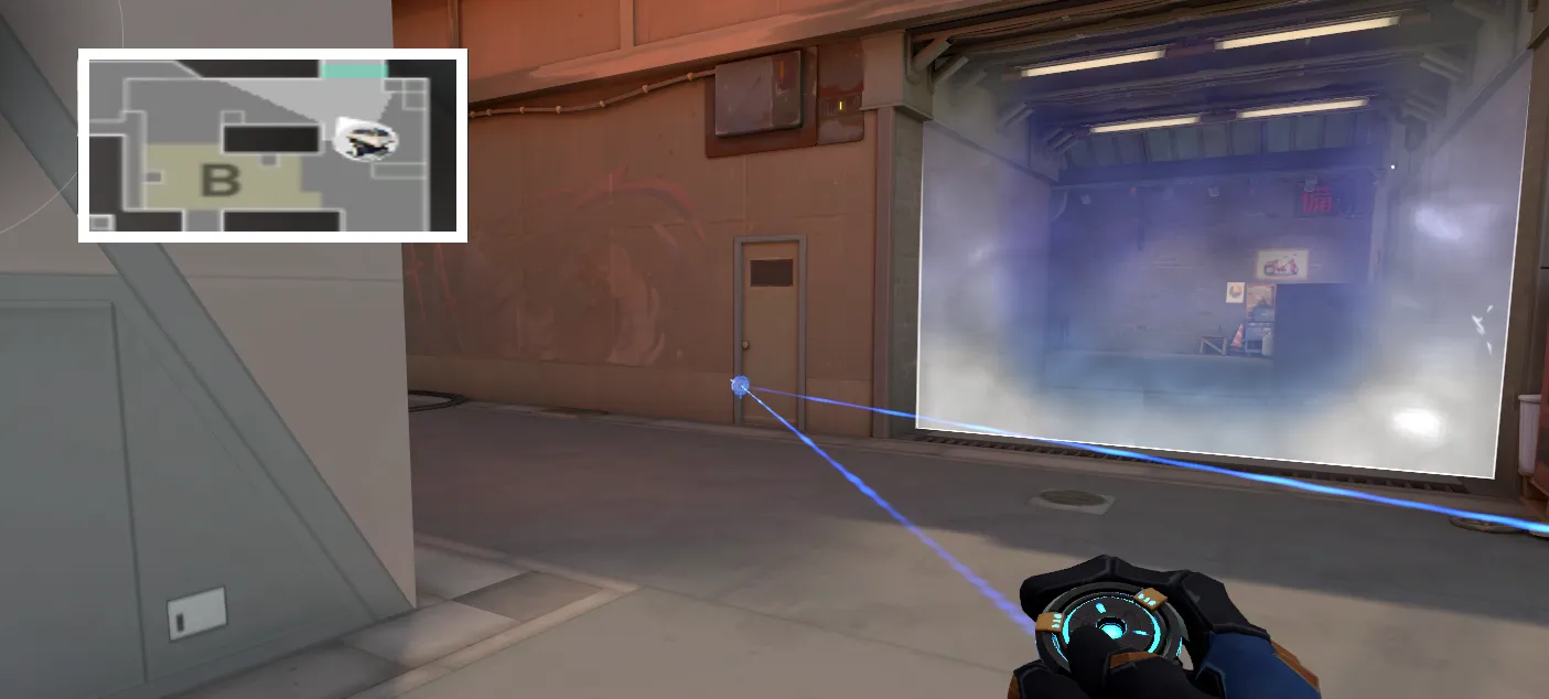 Cypher Trapwire on Split Defense Site B — step 2 of 7: Aim — line up the shot