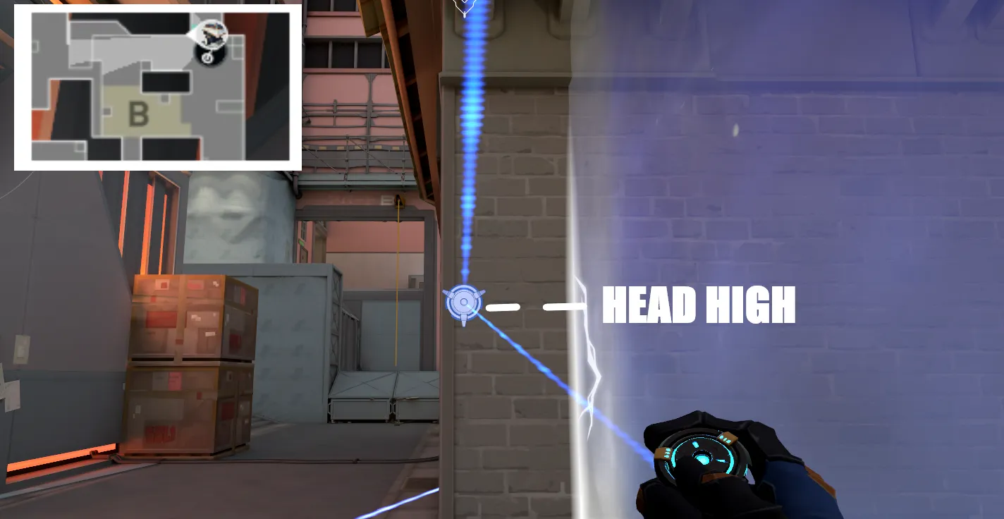 Cypher Trapwire on Split Defense Site B — step 3 of 7: Aim — line up the shot