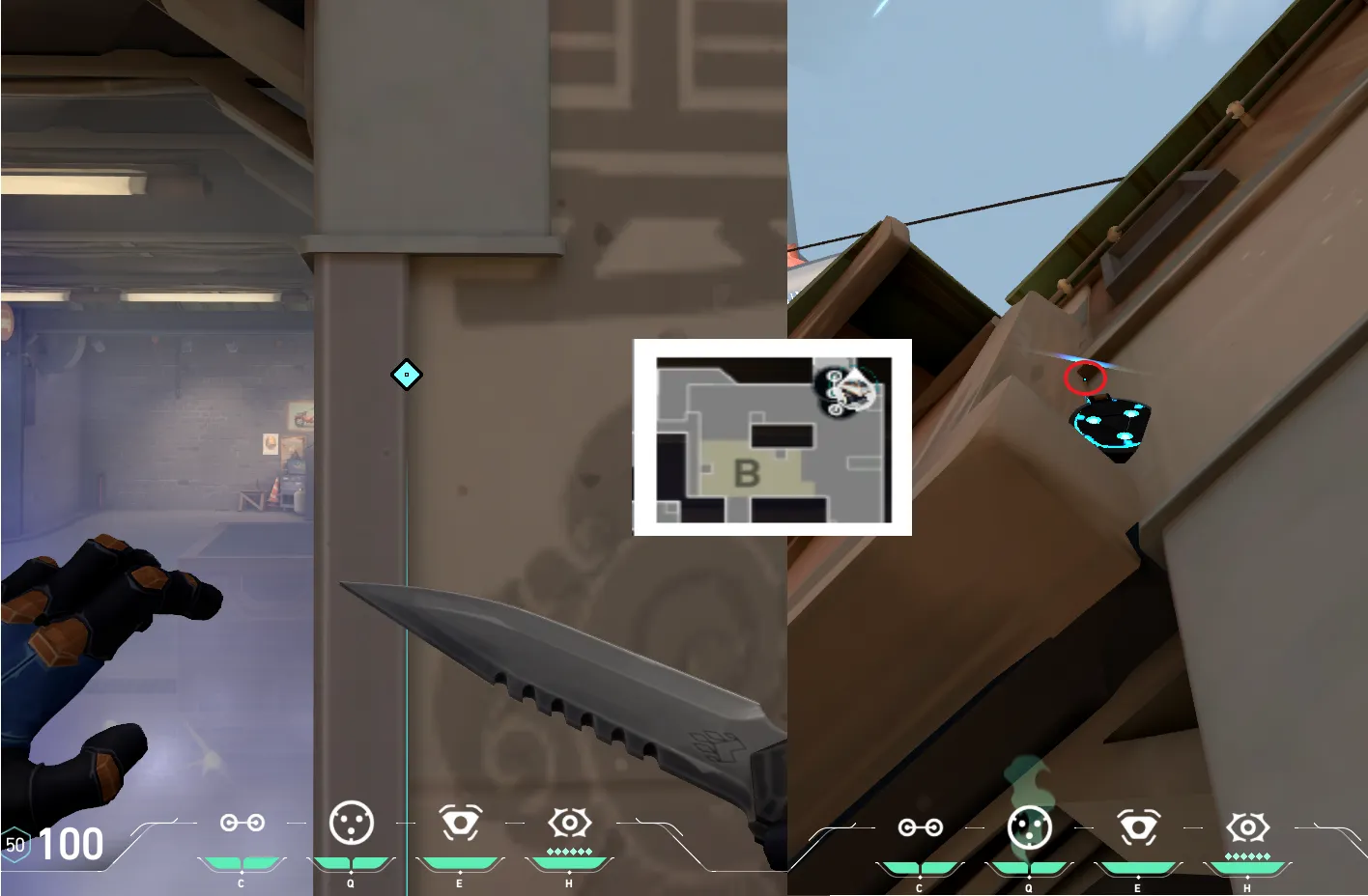 Cypher Trapwire on Split Defense Site B — step 4 of 7: Aim — line up the shot