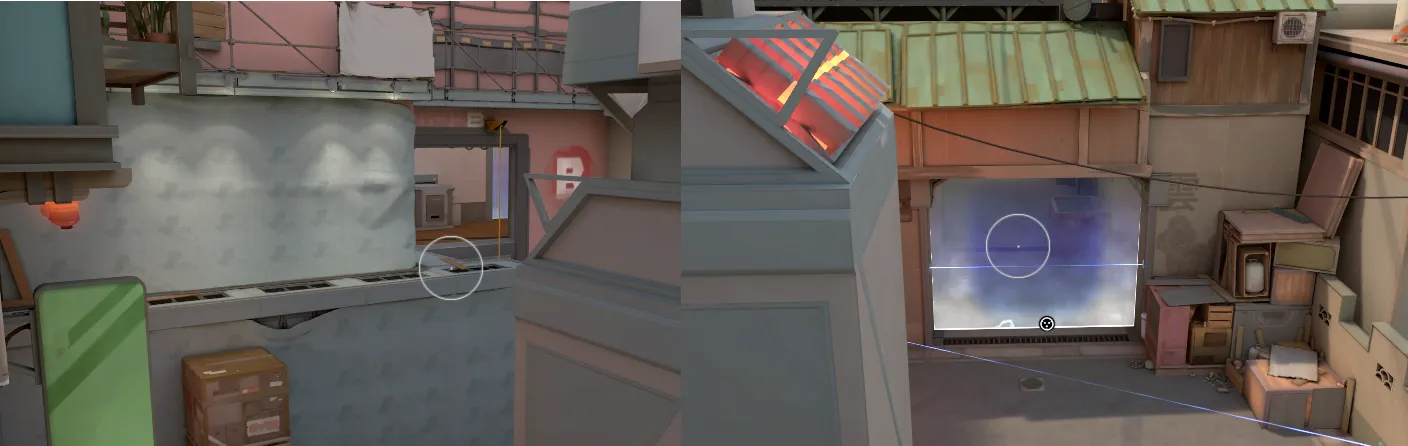 Cypher Trapwire on Split Defense Site B — step 6 of 7: Aim — line up the shot