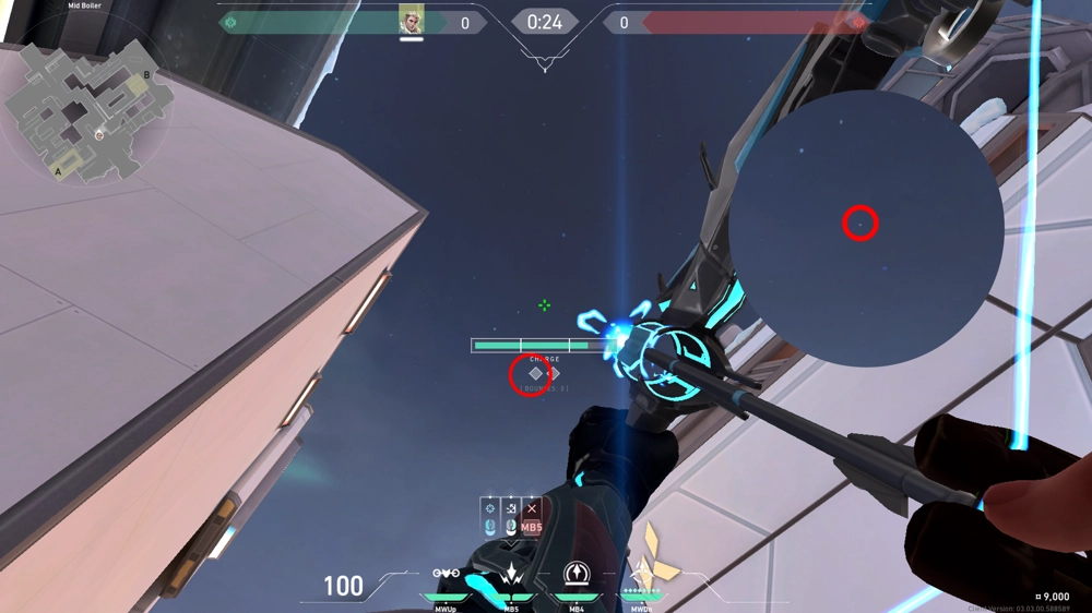 Sova Shock Bolt on Icebox Defense Site B — step 2 of 4: Aim — line up the shot