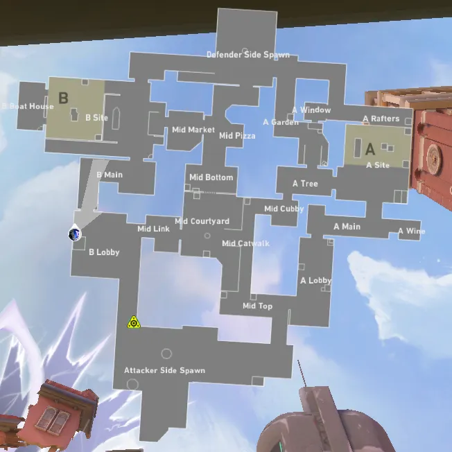 KAY/O Zero_Point on Ascent Attack Site B — step 1 of 3: Position — where to stand