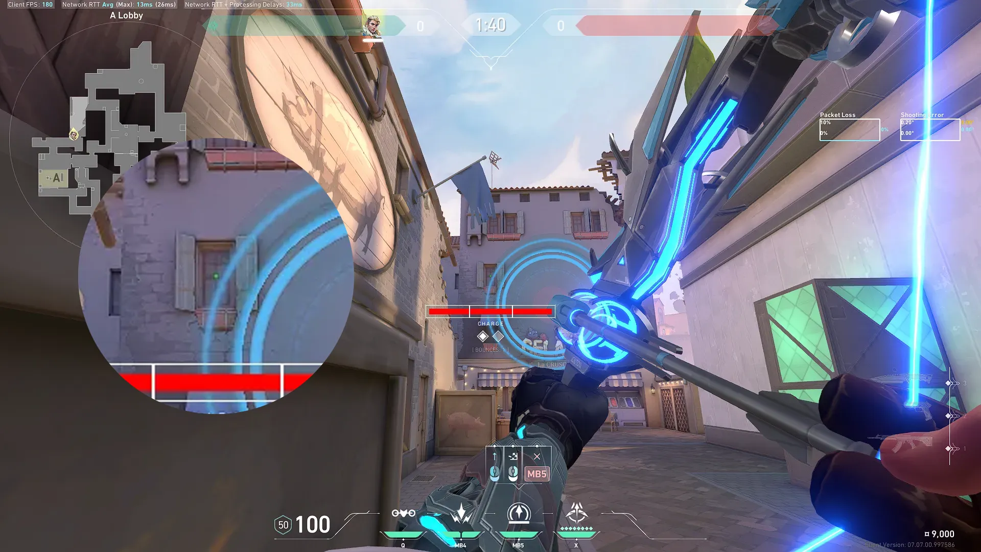 Sova Recon Bolt on Ascent Attack Site A — step 2 of 3: Aim — line up the shot