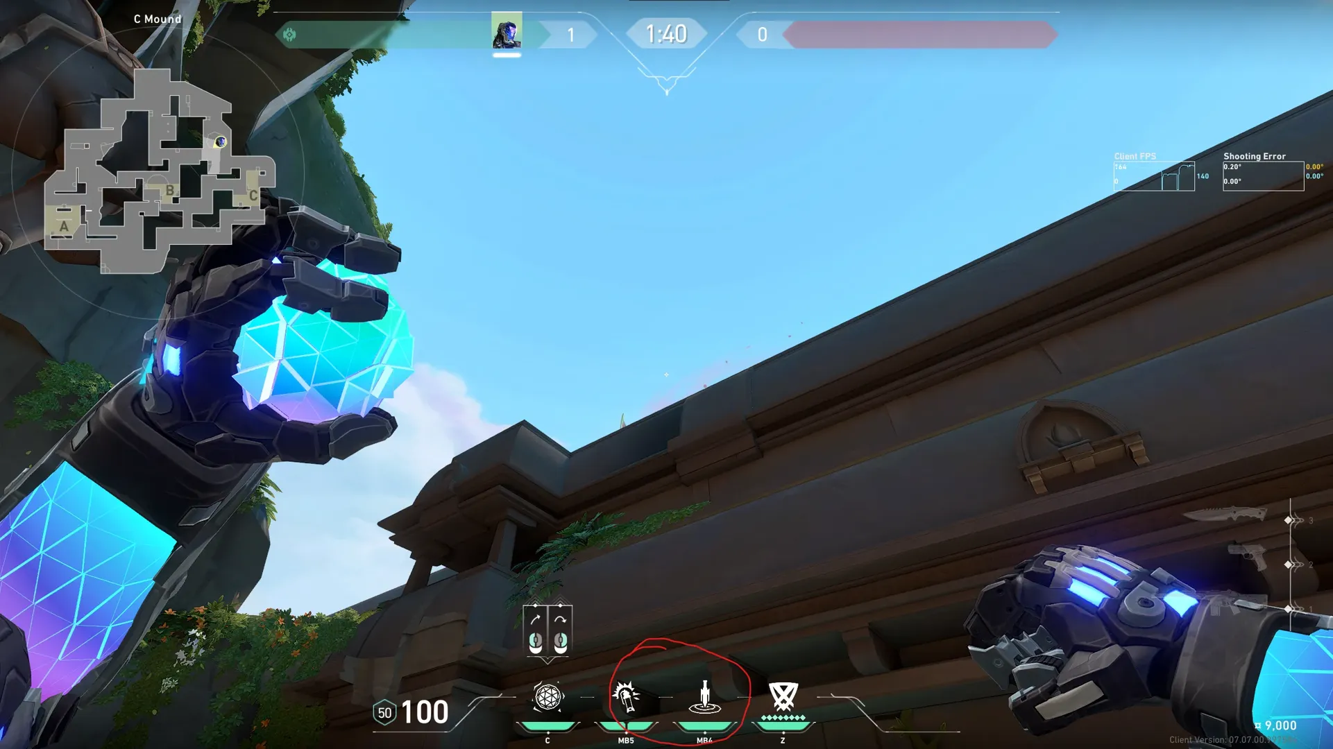 KAY/O Frag_Ment on Lotus Attack Site B — step 2 of 3: Aim — line up the shot