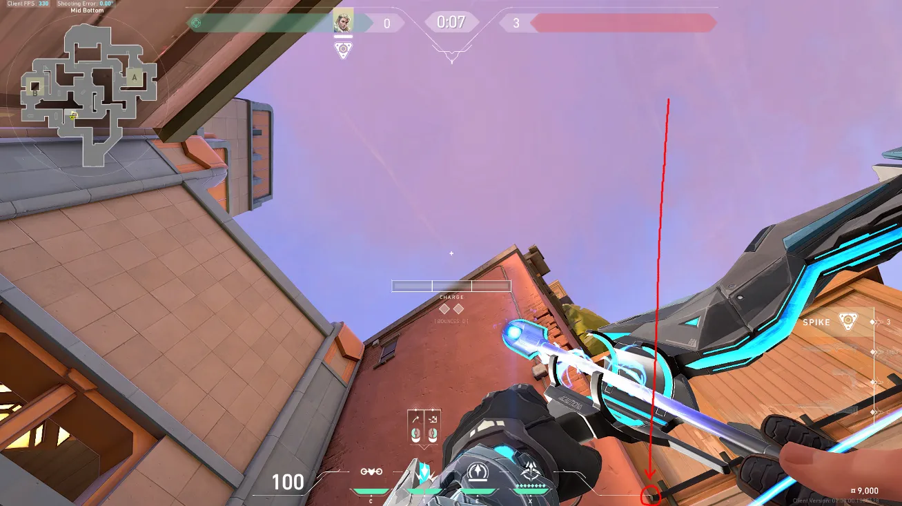 Sova Recon Bolt on Sunset Attack Site B — step 2 of 3: Aim — line up the shot