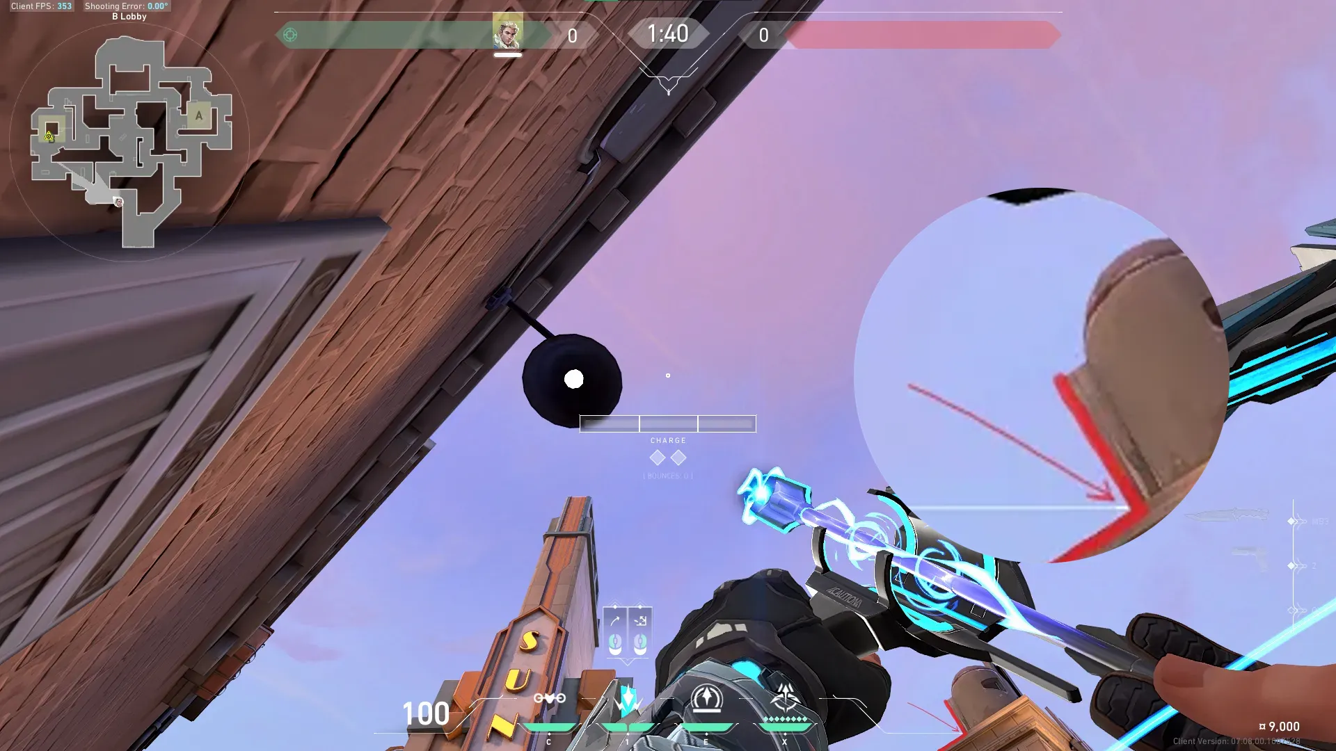 Sova Shock Bolt on Sunset Attack Site B — step 3 of 4: Aim — line up the shot