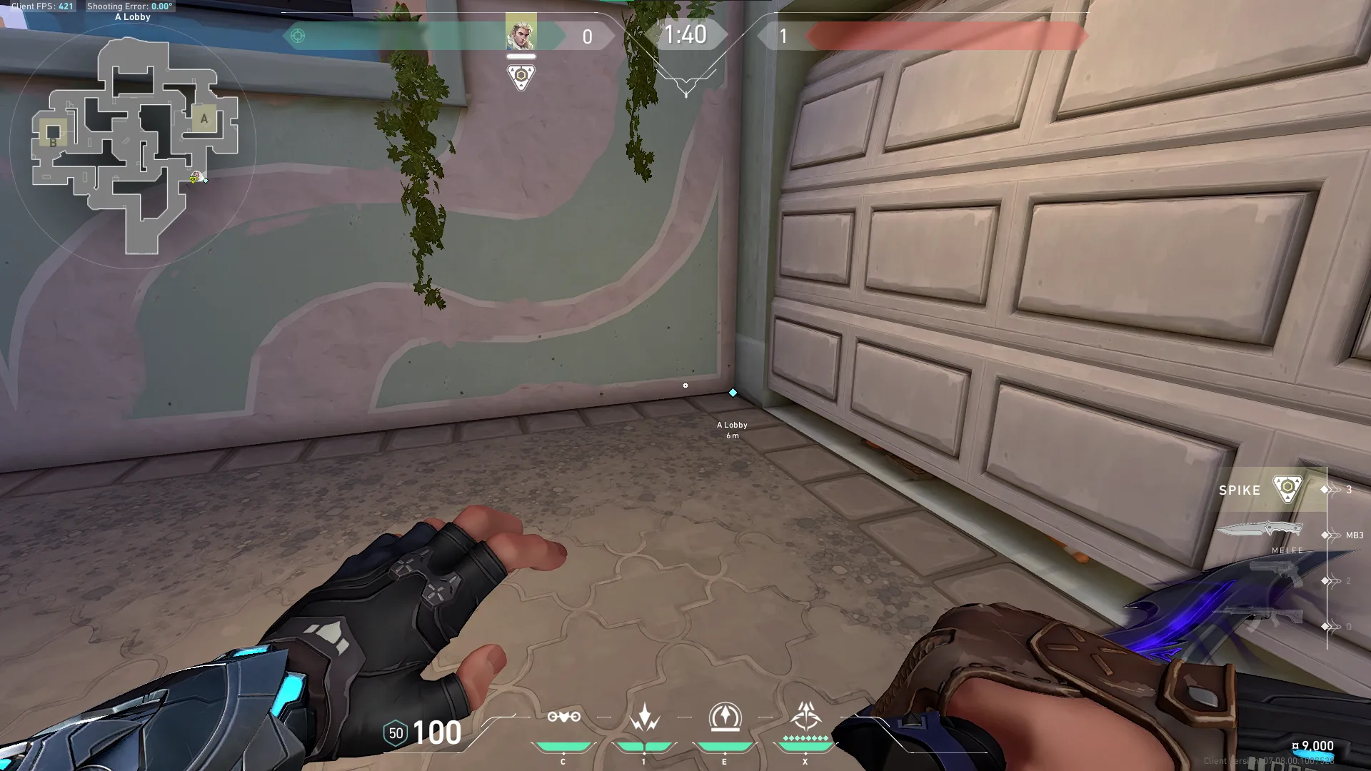 Sova Recon Bolt on Sunset Attack Site A — step 1 of 4: Position — where to stand