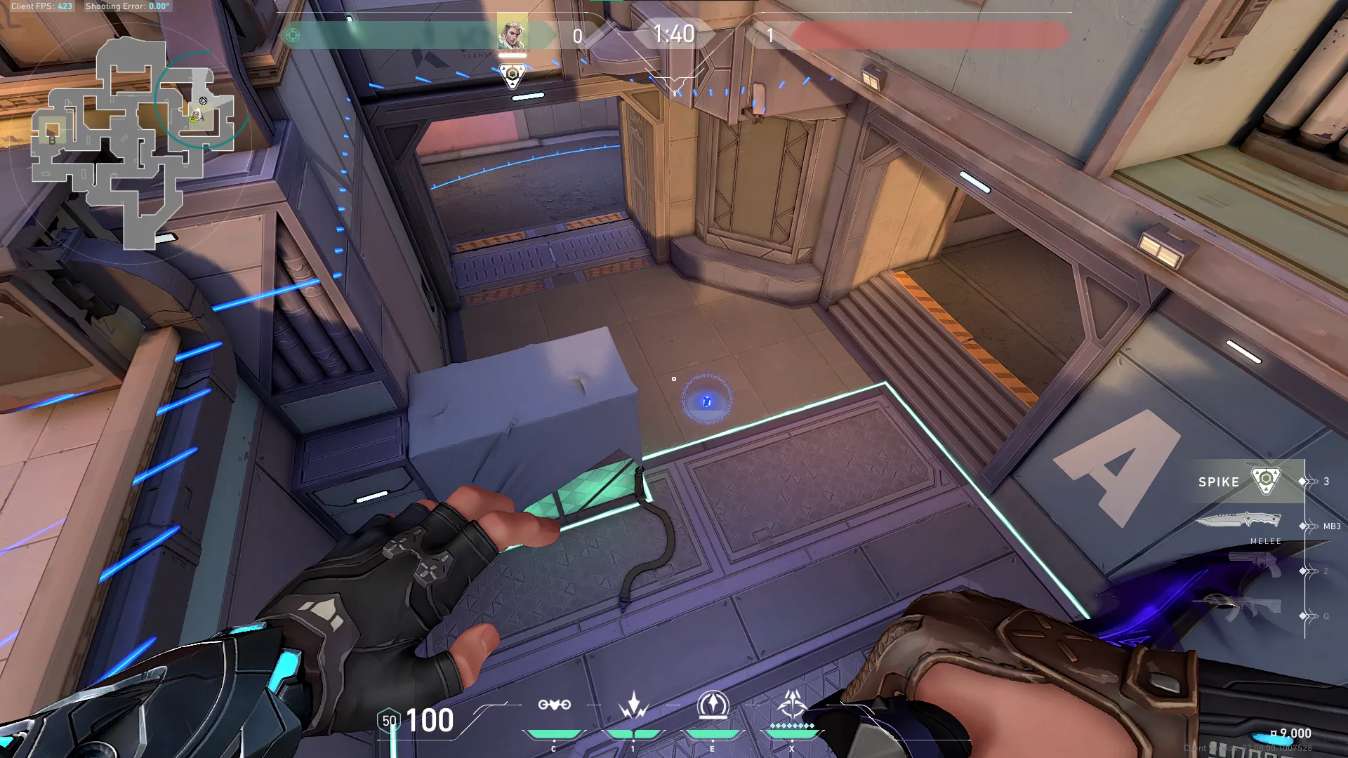 Sova Recon Bolt on Sunset Attack Site A — step 3 of 4: Aim — line up the shot