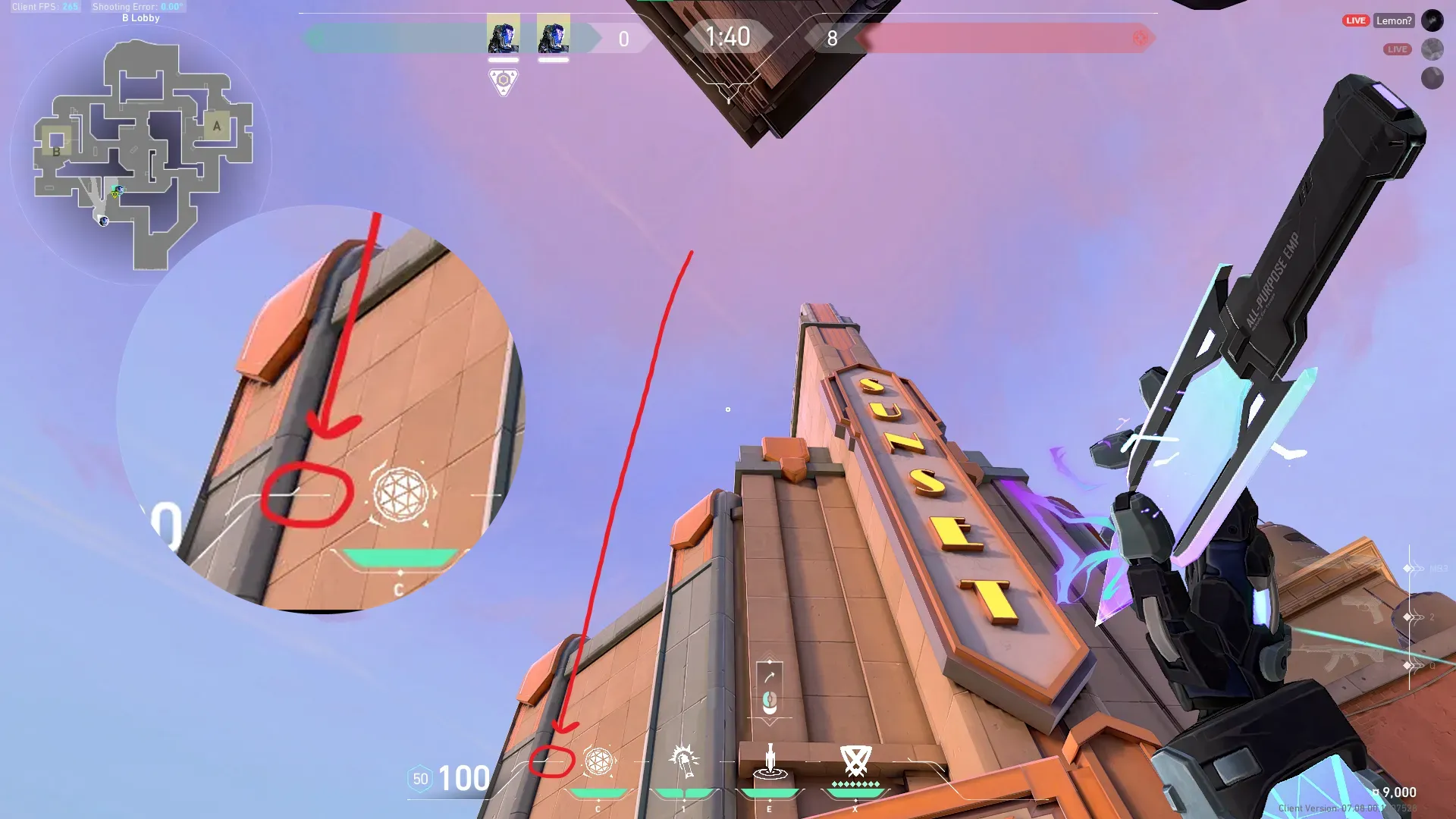 KAY/O Zero_Point on Sunset Attack Site B — step 2 of 3: Aim — line up the shot