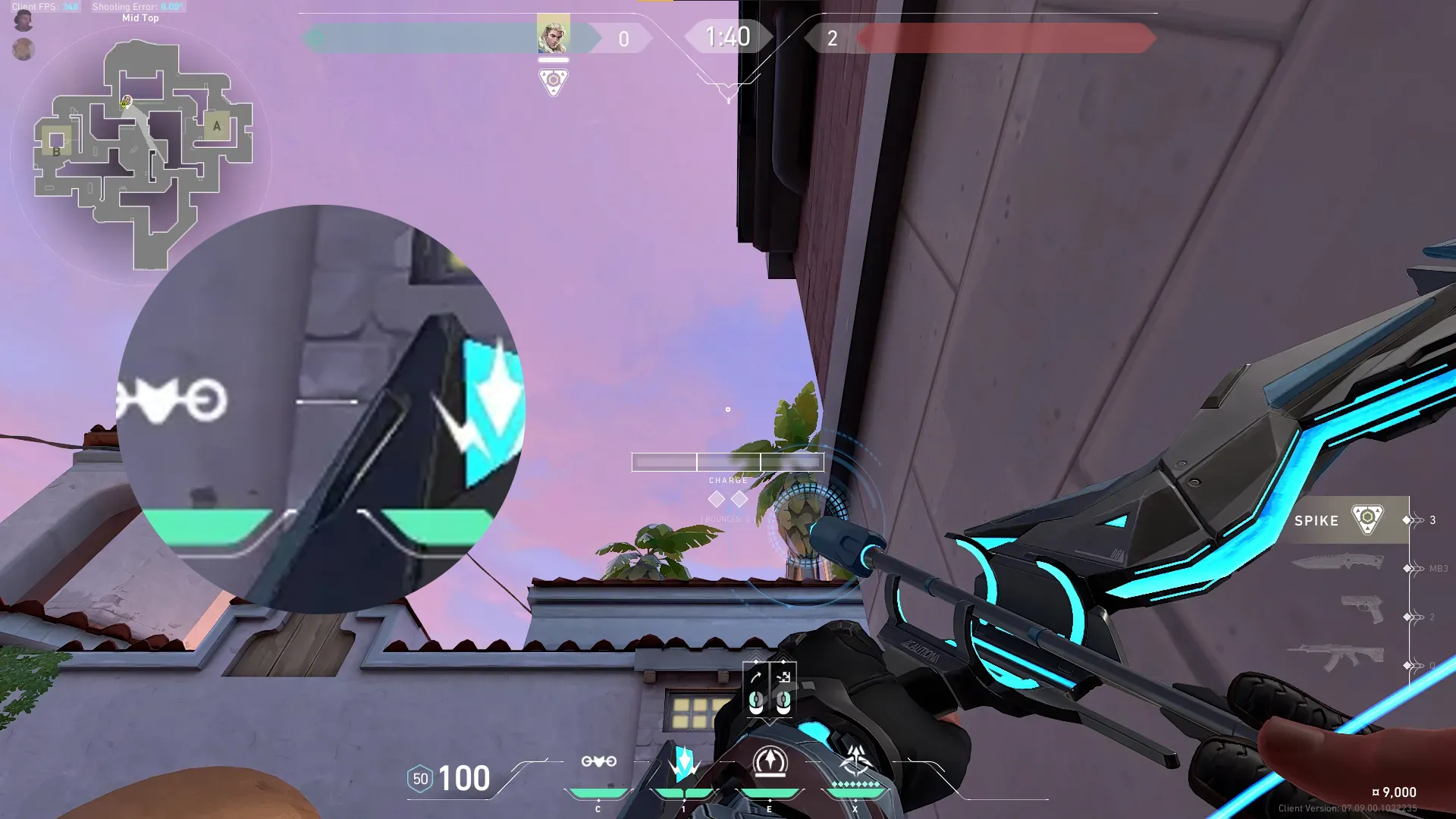 Sova Recon Bolt on Sunset Defense Mid — step 2 of 3: Aim — line up the shot