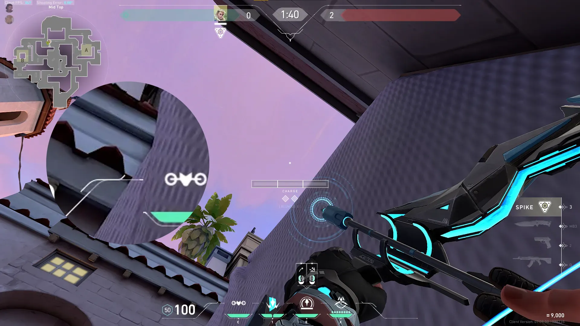 Sova Recon Bolt on Sunset Defense Site B — step 2 of 3: Aim — line up the shot