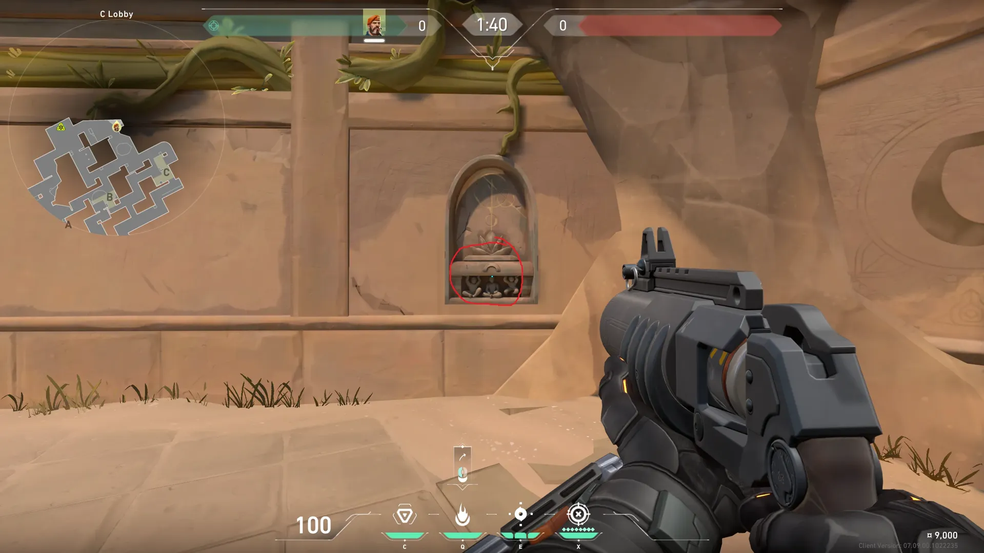 Brimstone Incendiary on Lotus Attack Site C — step 1 of 3: Position — where to stand