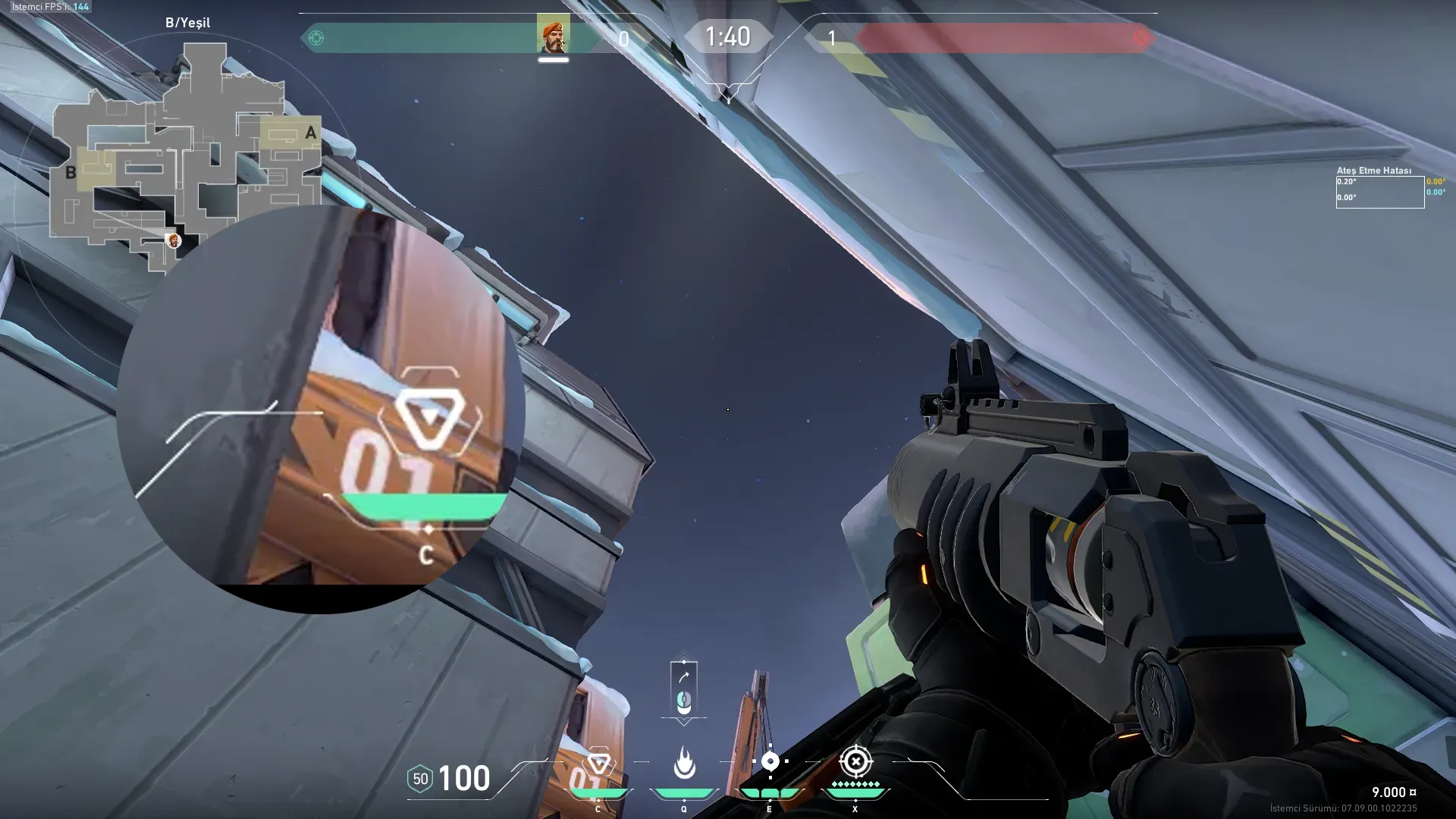 Brimstone Incendiary on Icebox Attack Site B — step 2 of 3: Aim — line up the shot
