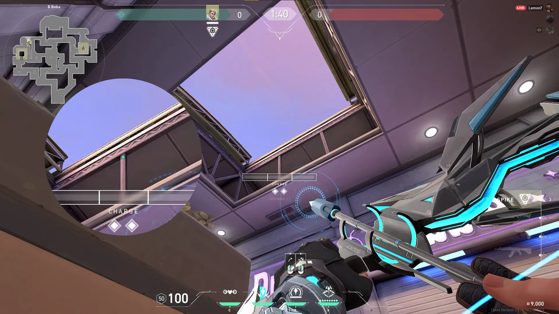 Sova Recon Bolt on Sunset Defense Site B — step 2 of 3: Aim — line up the shot