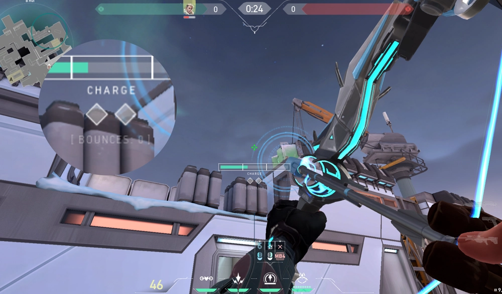 Sova Recon Bolt on Icebox Defense Site B — step 2 of 3: Aim — line up the shot