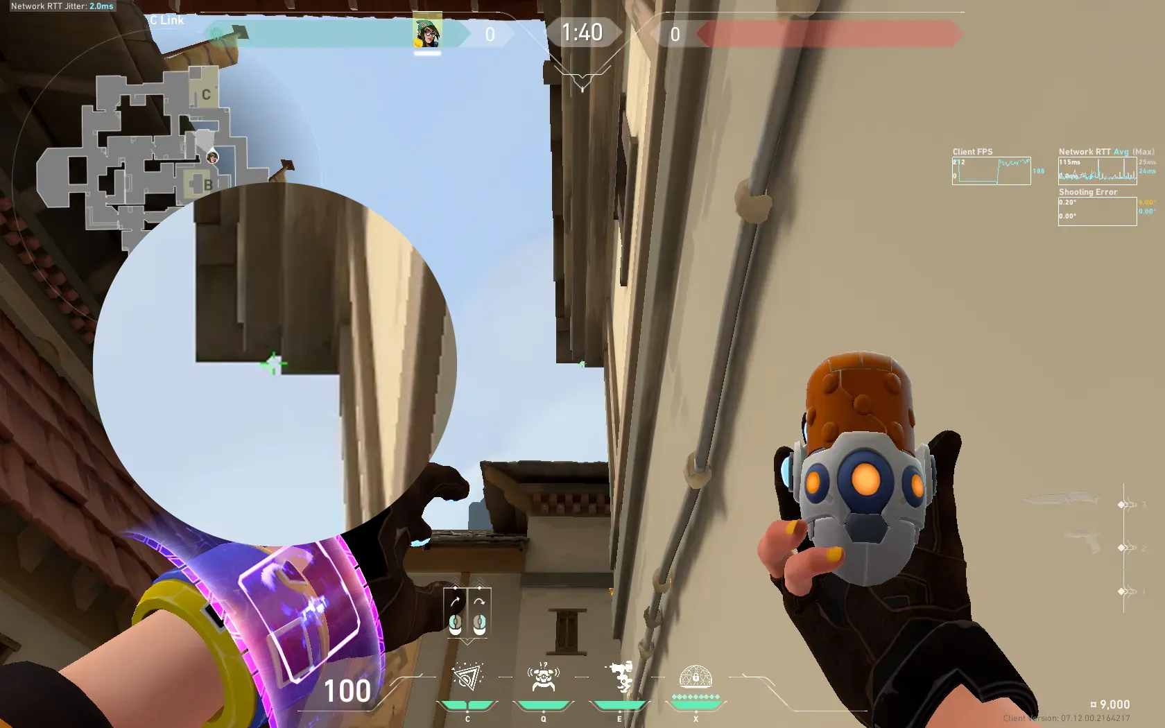 Killjoy Nanoswarm on Haven Defense Site C — step 3 of 4: Aim — line up the shot