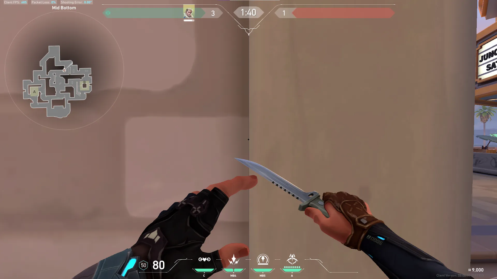 Sova Recon Bolt on Sunset Attack Mid — step 2 of 5: Aim — line up the shot