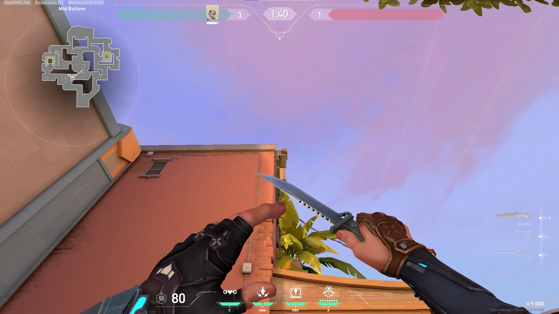 Sova Recon Bolt on Sunset Attack Mid — step 3 of 5: Aim — line up the shot