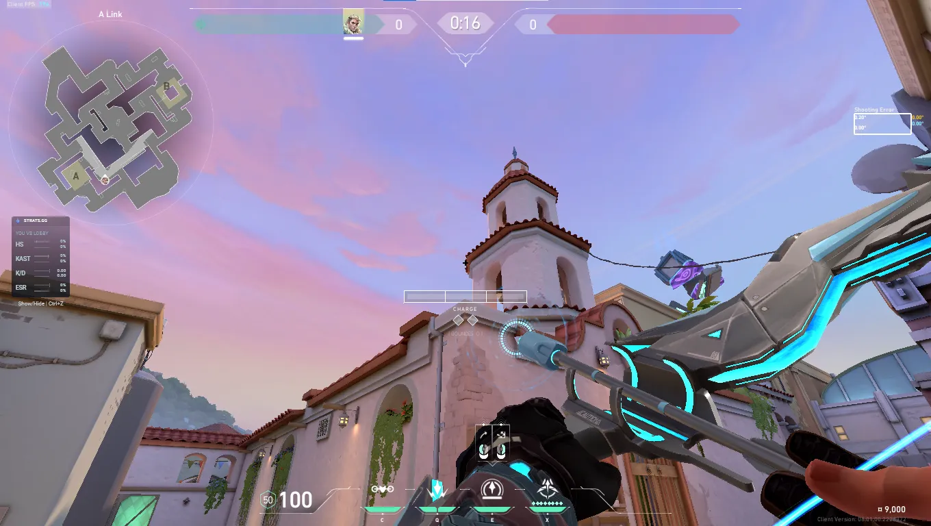Sova Recon Bolt on Sunset Attack Mid — step 3 of 5: Aim — line up the shot