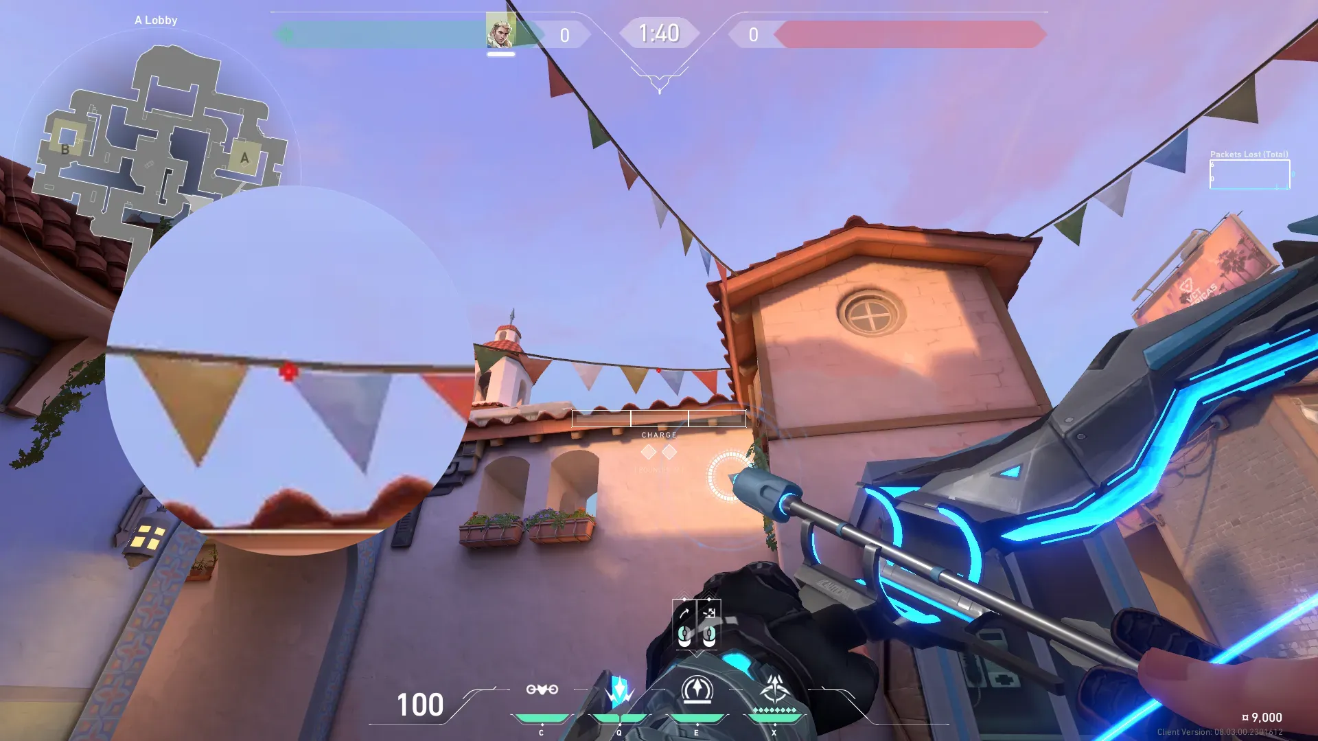 Sova Recon Bolt on Sunset Attack Site A — step 2 of 3: Aim — line up the shot