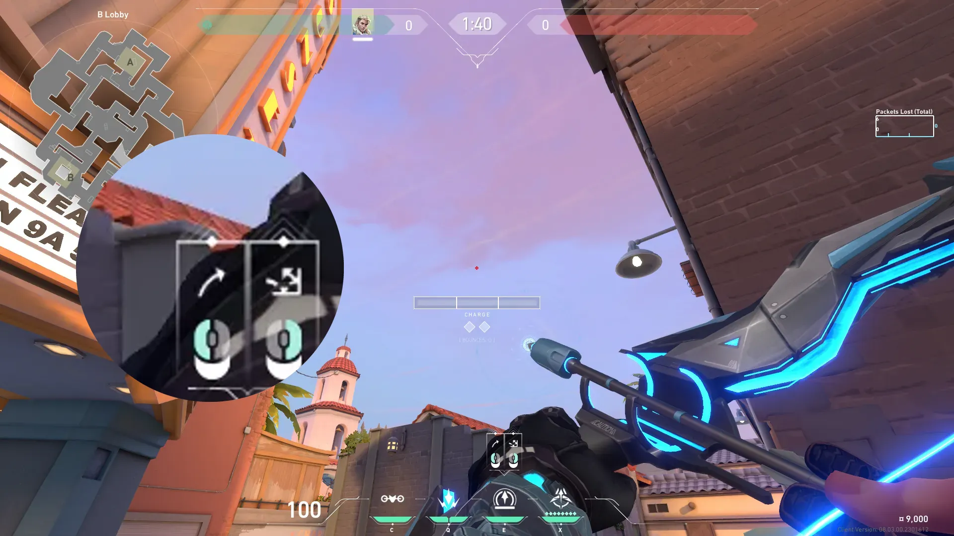Sova Recon Bolt on Sunset Attack Site A — step 2 of 3: Aim — line up the shot