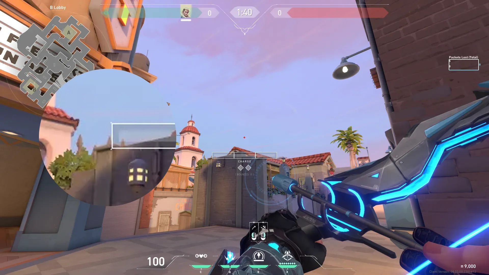Sova Recon Bolt on Sunset Attack Site A — step 2 of 3: Aim — line up the shot