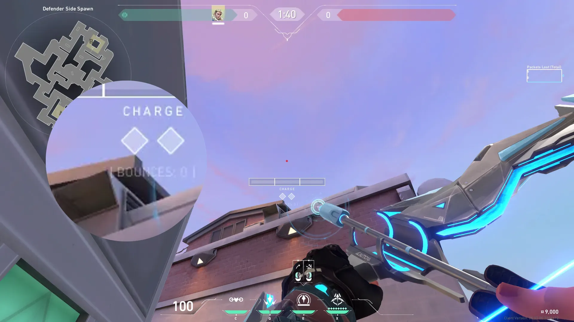 Sova Recon Bolt on Sunset Defense Site B — step 2 of 3: Aim — line up the shot