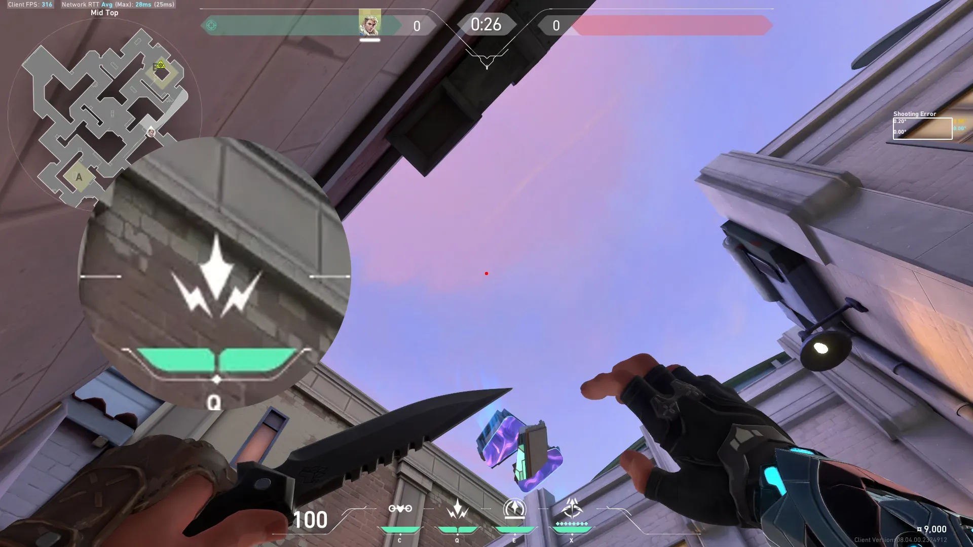 Sova Shock Bolt on Sunset Defense Site B — step 2 of 4: Aim — line up the shot