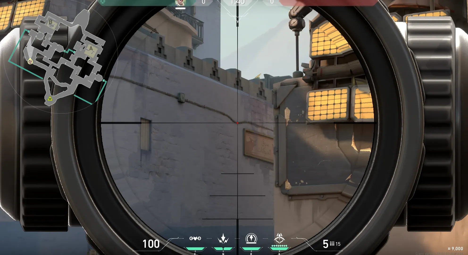 Sova Recon Bolt on Bind Attack Site B — step 2 of 3: Aim — line up the shot