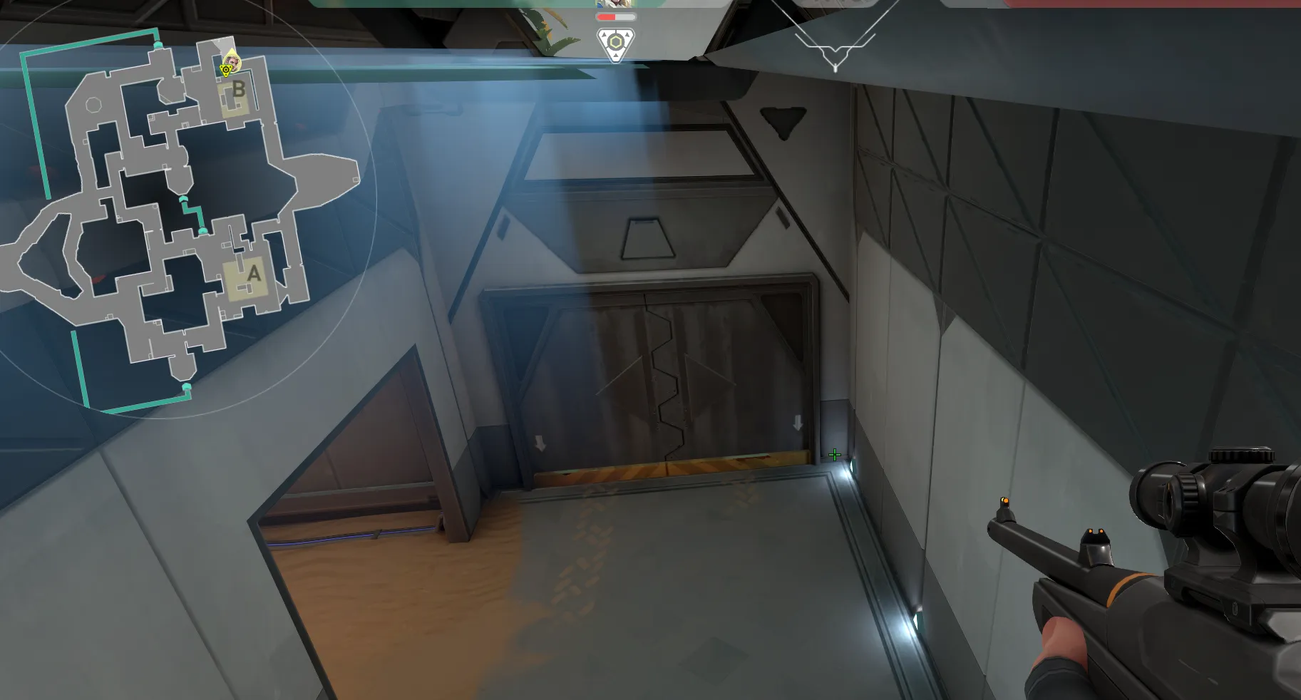 Sova Recon Bolt on Bind Defense Site B — step 1 of 3: Position — where to stand