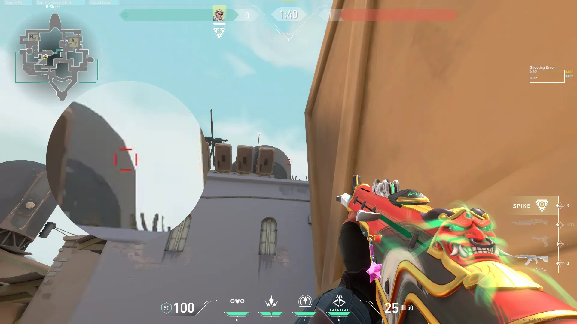 Sova Recon Bolt on Bind Defense Site B — step 2 of 3: Aim — line up the shot