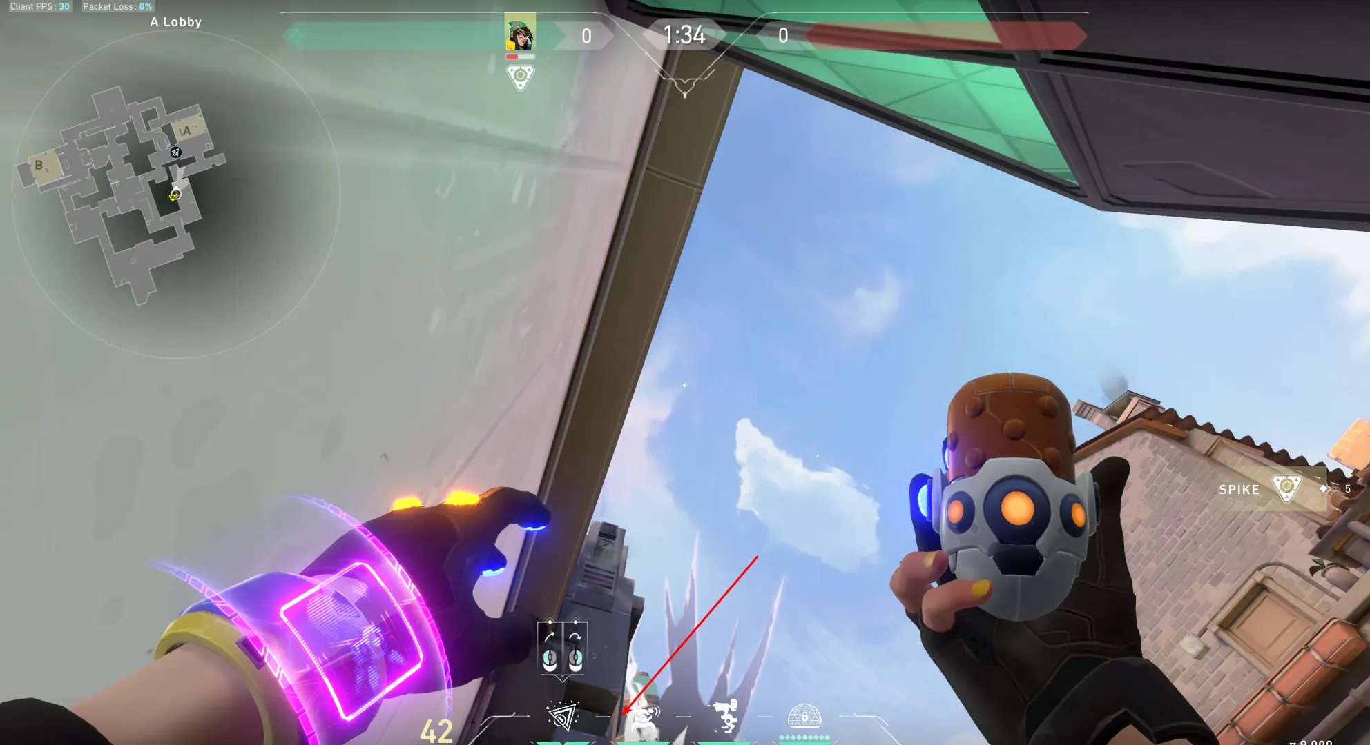 Killjoy Nanoswarm on Ascent Attack Site A — step 2 of 8: Aim — line up the shot