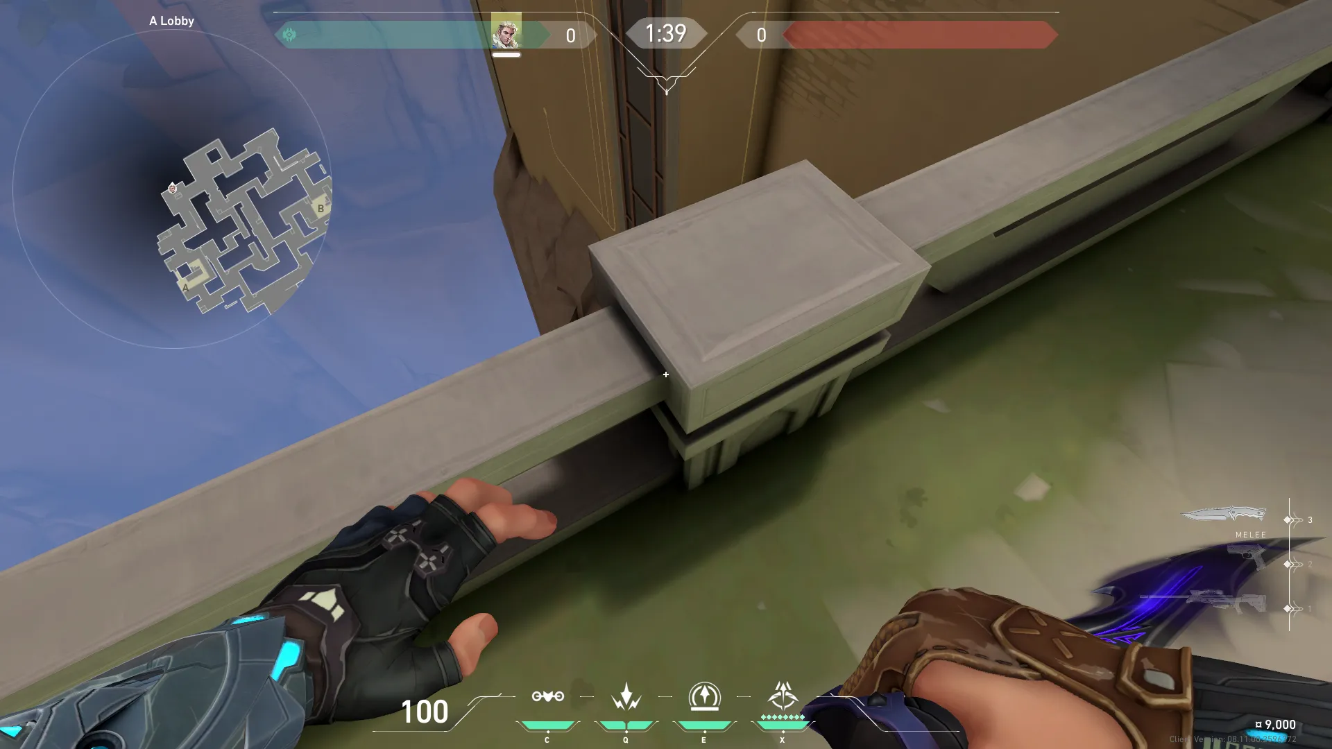 Sova Recon Bolt on Abyss Attack Site A — step 2 of 4: Aim — line up the shot