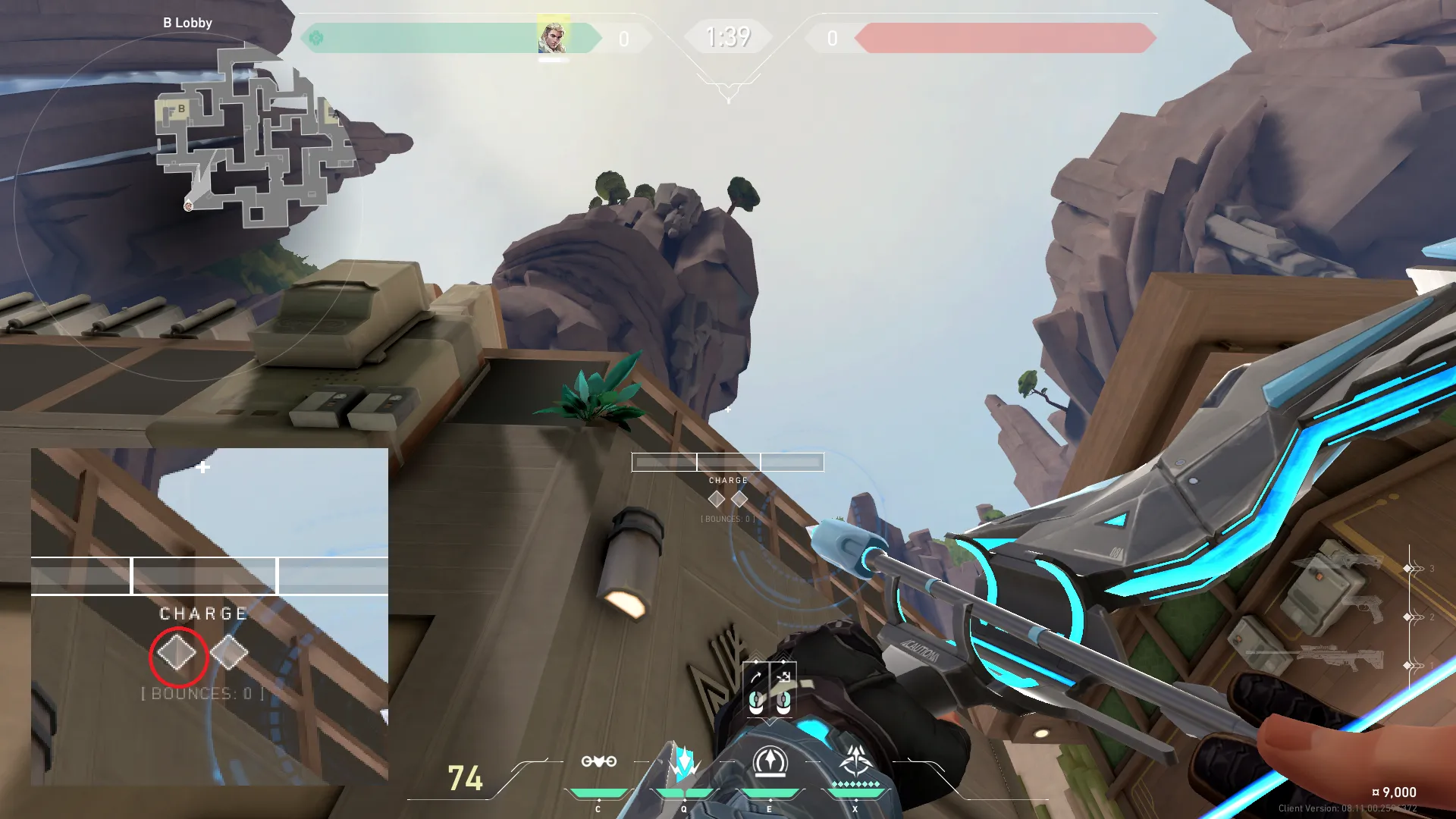 Sova Recon Bolt on Abyss Attack Site B — step 2 of 3: Aim — line up the shot