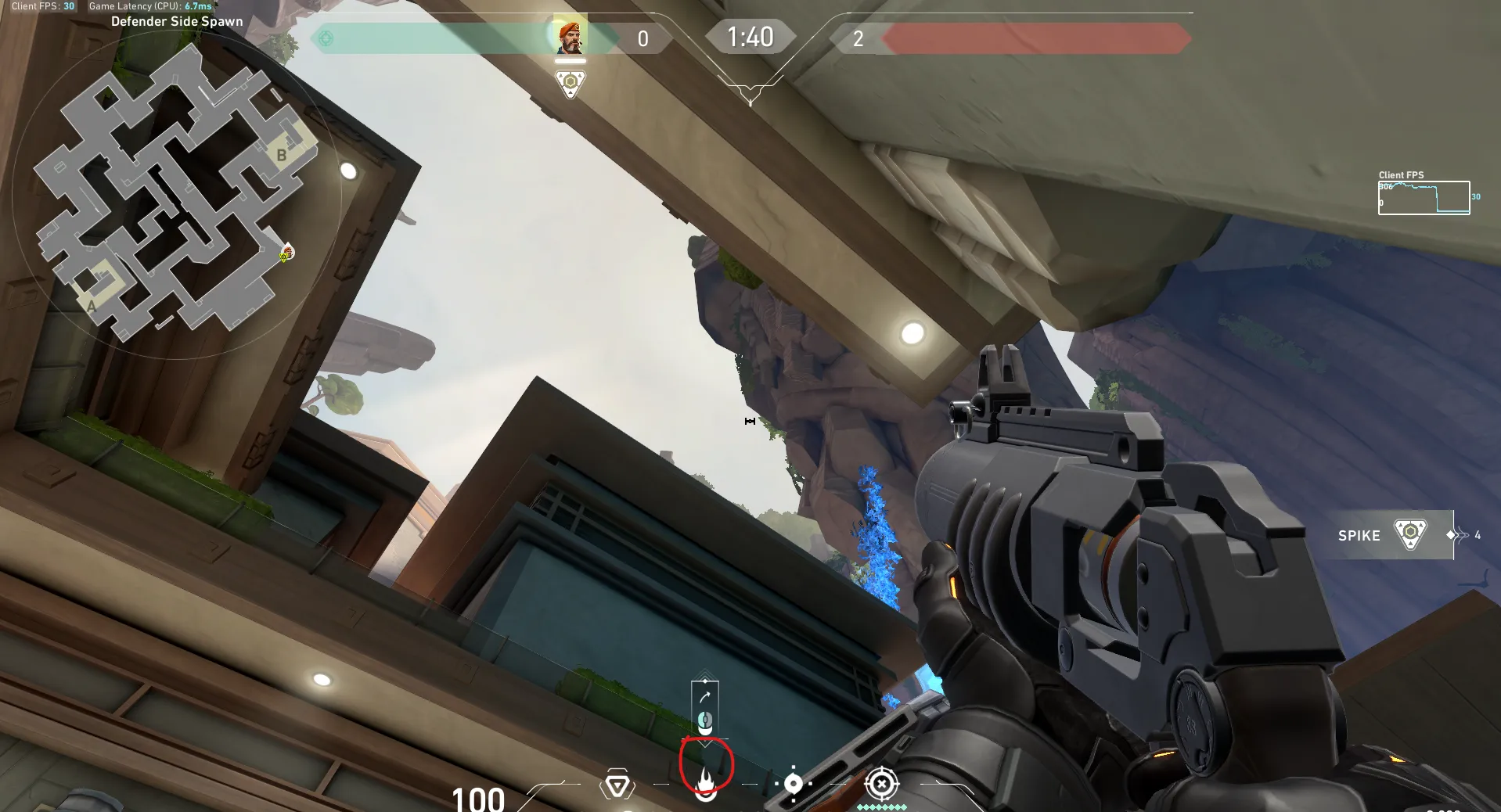 Brimstone Incendiary on Abyss Defense Site B — step 2 of 3: Aim — line up the shot
