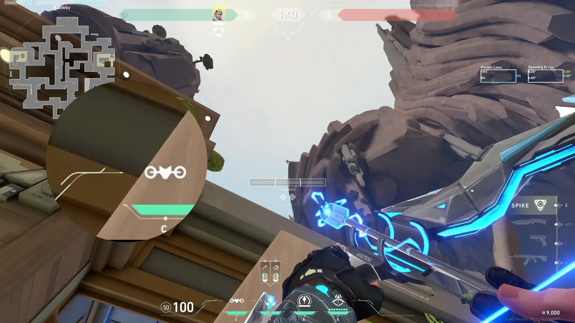 Sova Shock Bolt on Abyss Attack Site A — step 2 of 3: Aim — line up the shot