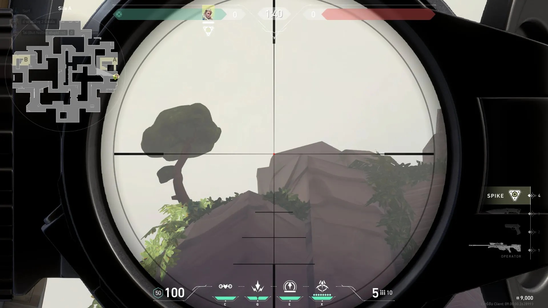 Sova Recon Bolt on Abyss Defense Site B — step 2 of 4: Aim — line up the shot