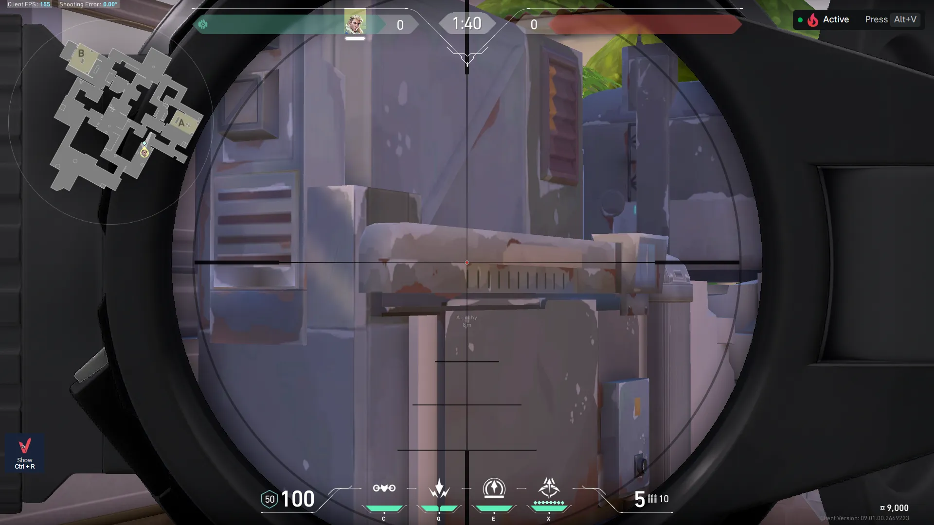 Sova Recon Bolt on Ascent Attack Site A — step 2 of 5: Aim — line up the shot
