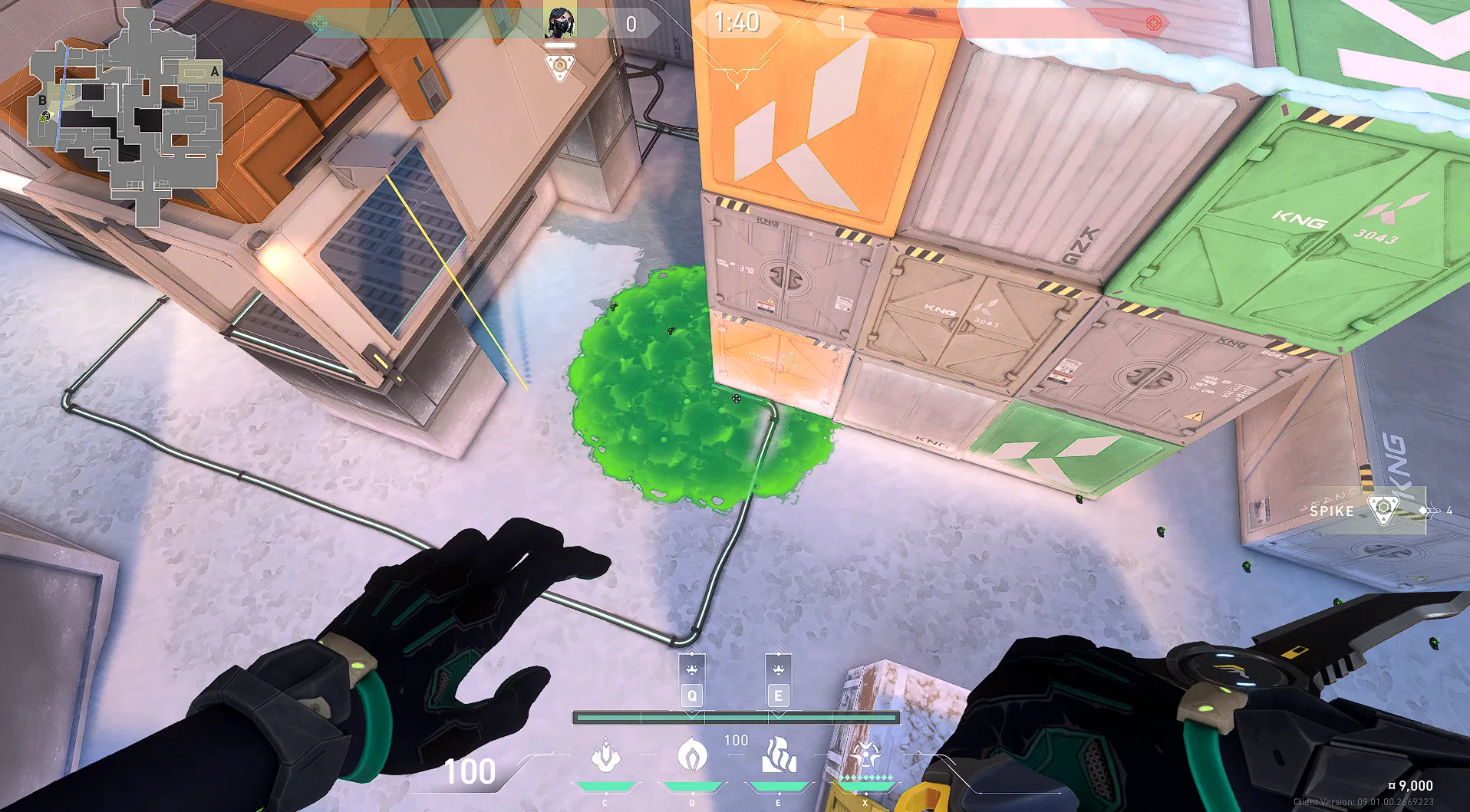 Brimstone Incendiary on Icebox Attack Site B — step 5 of 8: Aim — line up the shot