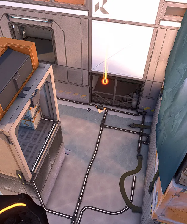 Brimstone Incendiary on Icebox Attack Site B — step 3 of 4: Aim — line up the shot
