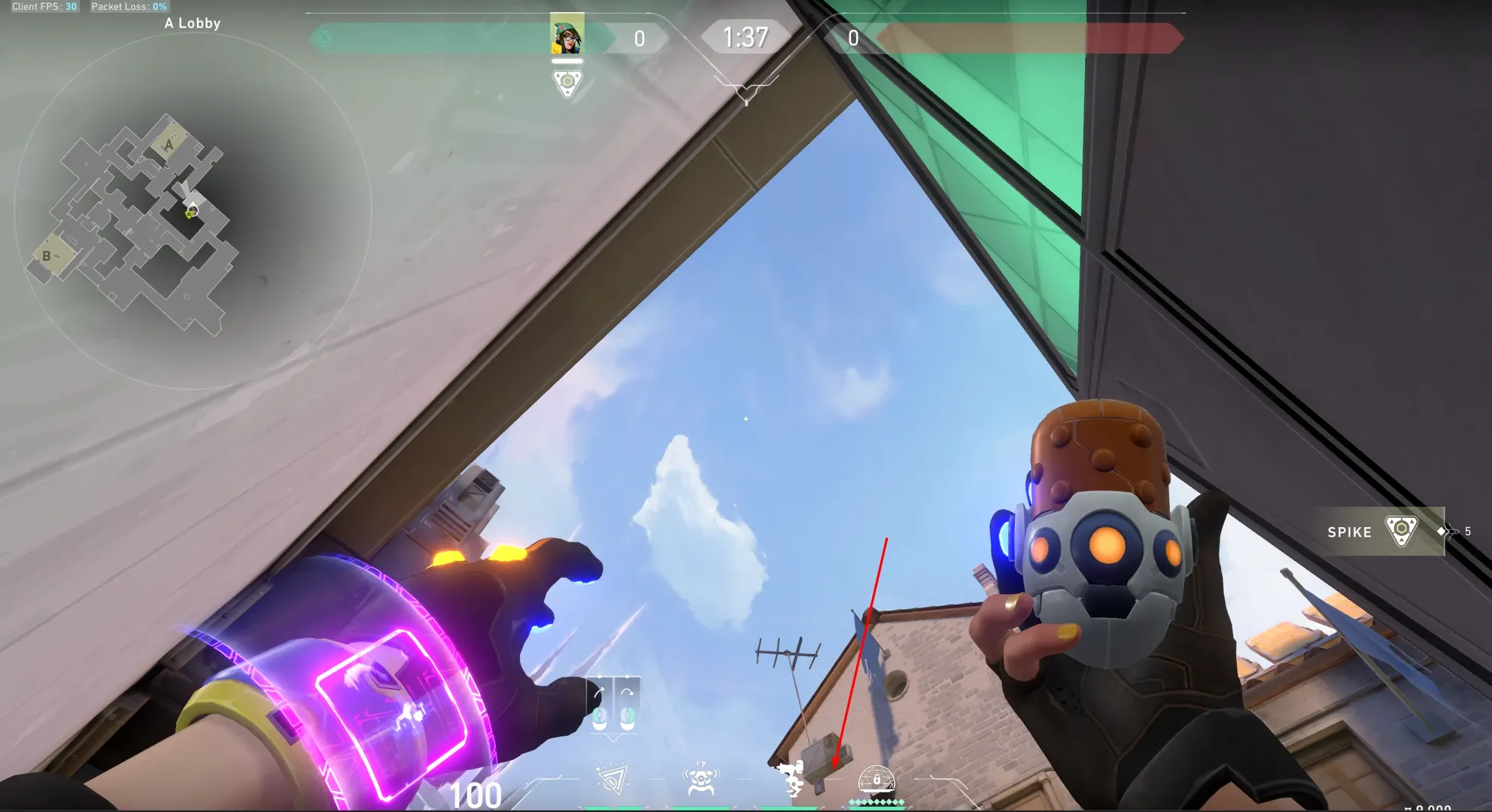 Killjoy Nanoswarm on Ascent Attack Site A — step 3 of 6: Aim — line up the shot
