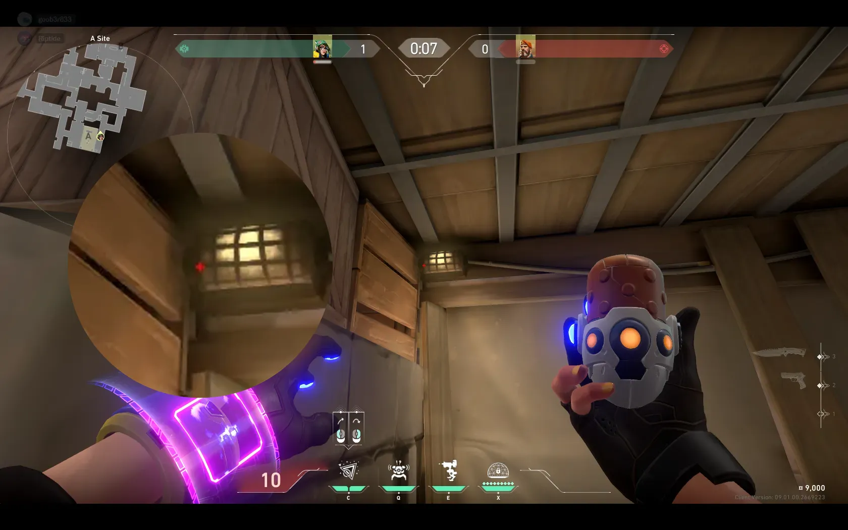 Killjoy Nanoswarm on Ascent Defense Site A — step 2 of 4: Aim — line up the shot