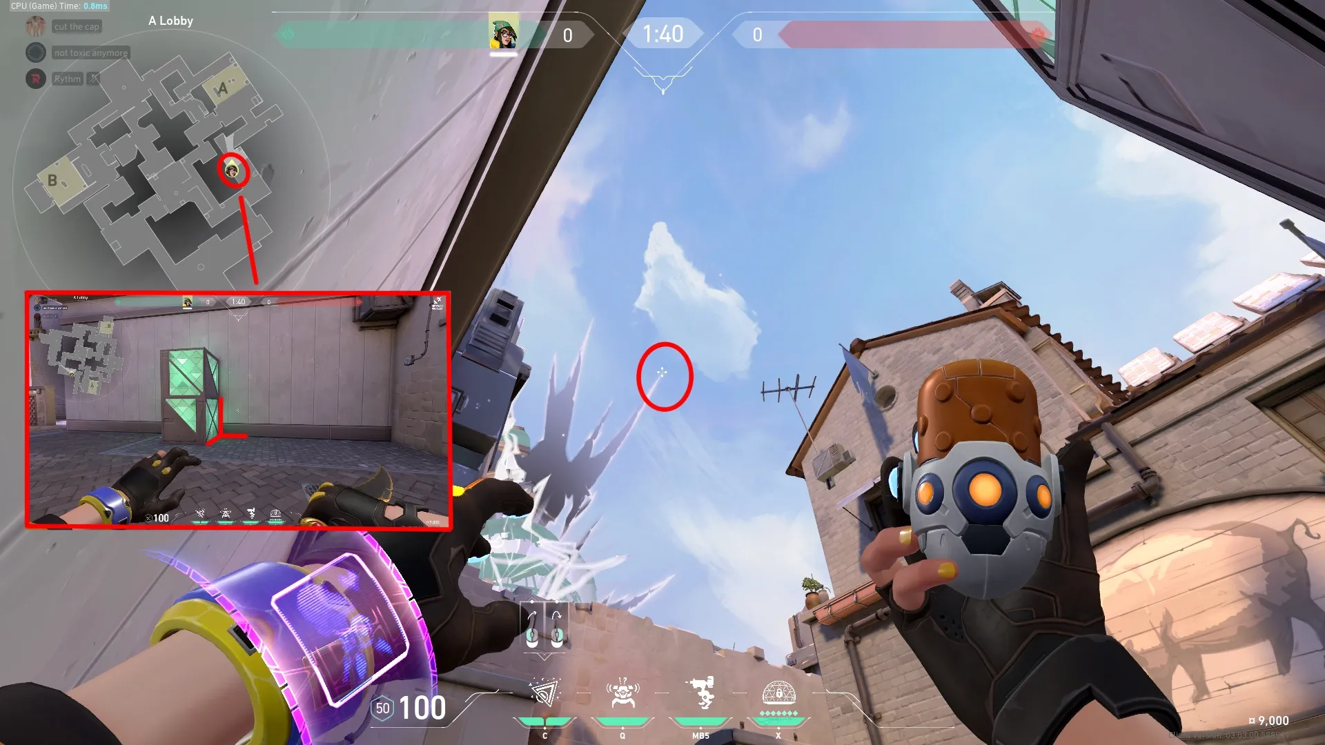 Killjoy Nanoswarm on Ascent Attack Site A — step 2 of 3: Aim — line up the shot
