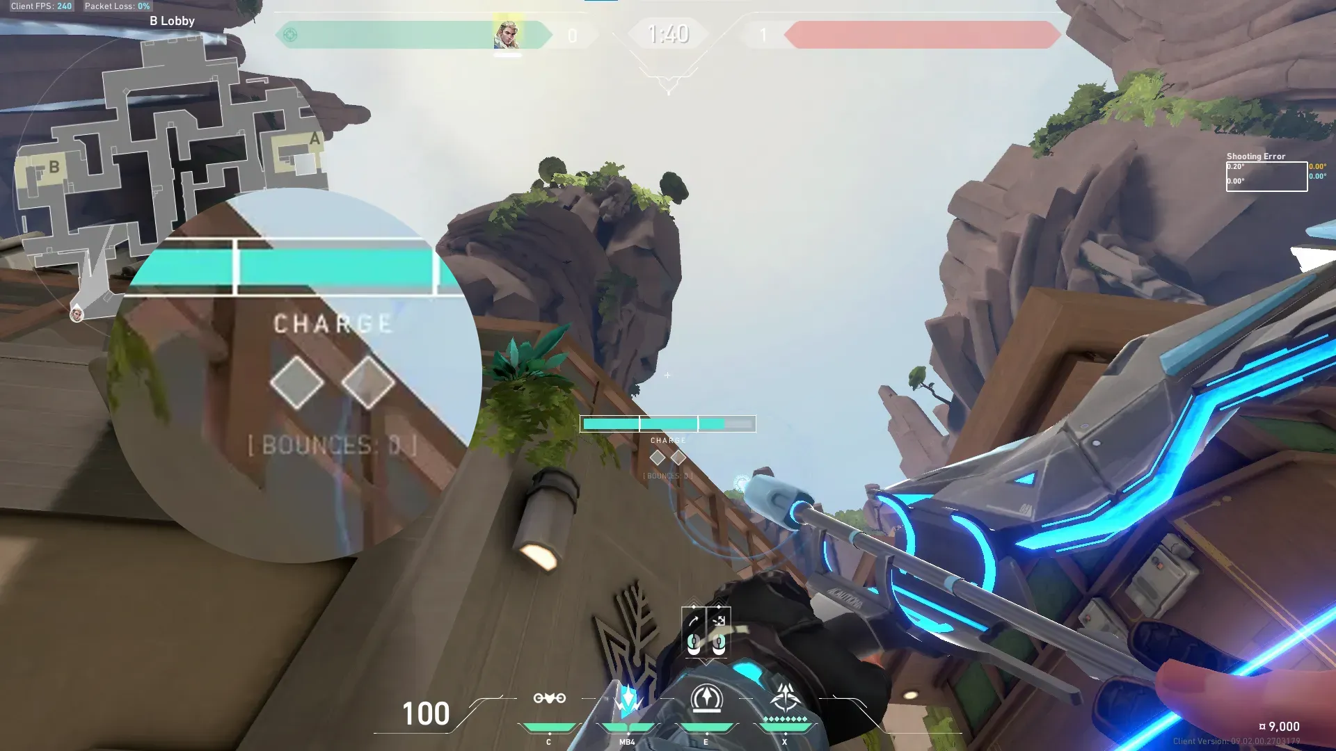 Sova Recon Bolt on Abyss Attack Site B — step 2 of 3: Aim — line up the shot