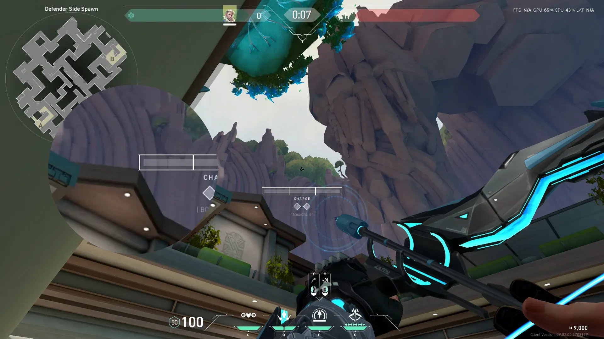Sova Recon Bolt on Abyss Defense Site B — step 2 of 3: Aim — line up the shot