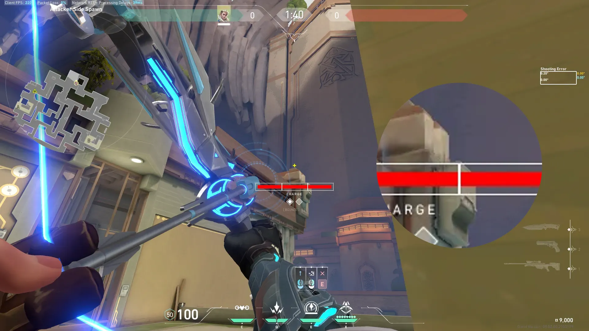 Sova Recon Bolt on Abyss Attack Site A — step 2 of 3: Aim — line up the shot